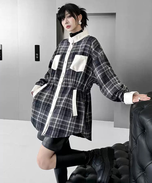 Contrast Panel Check Shirt Jacket